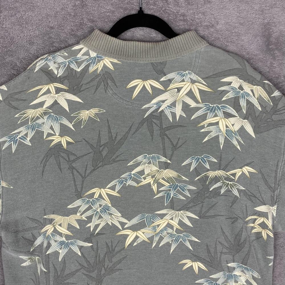 Tommy Bahama Polo Shirt Mens Large Gray Bamboo Leaf Hawaiian Tropical Cotton - Picture 7 of 15